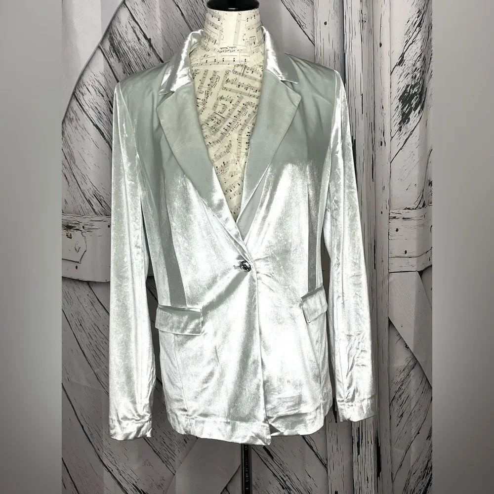 WHBM Velvet Blazer Shiny Silver Size M - Picture 2 of 7